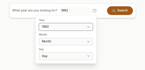 vintagepresents.com search box with 1982 selected