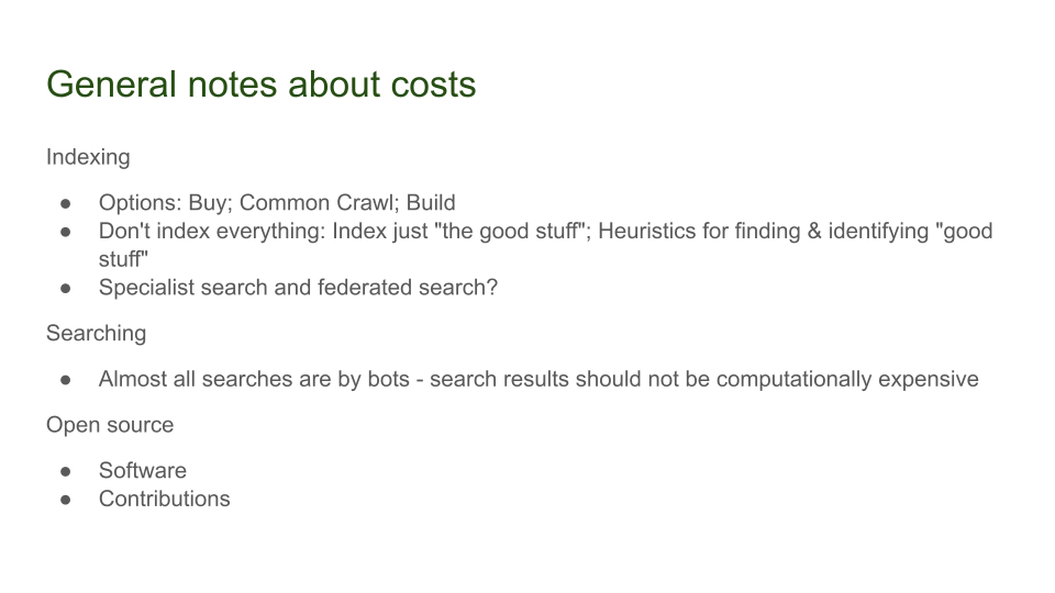 General notes about costs